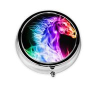 Caballo de fuego. Este pequeño pastillero redondo es un organizador portátil de medicamentos de viaje con tres compartimentos para almacenar medicamentos diarios.
