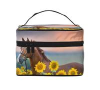 Caballo De Girasol Amarillo Estampado, Bolsa de Maquillaje Bolsa de cosméticos Bolsa de artículos de tocador de Viaje portátil Estuche para lápices Bolsa de artículos de tocador