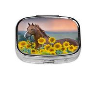 Caballo De Girasol Amarillo Estampado, Pastillero cuadrado para bolsillo o monedero, pequeño contenedor de pastillas, organizador de pastillas de viaje