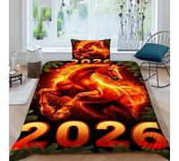 Caballo de Llama Funda De Edredón animaleseses de Fuego 3D Microfibra Ropa De Cama 1 Fundas De Almohada Niños Niñas Decoración del DormitorioSingle（135x200cm）