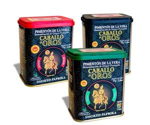 Caballo de Oros Pimentón de la Vera D.O.P. Pack de tres sabores, Dulce, Agridulce y Picante - 75 g