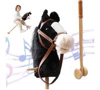 Caballo de Palo con Efectos de Sonido Realistas Felpa 39 Alto Caballo de Hobby de Halloween con Ruedas y Poste de Madera Mango Antideslizante Juguete para Montar para Regalos para niños, Negro