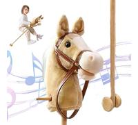 Caballo de Palo con Efectos de Sonido realistas Felpa 39 Alto Caballo de pasatiempo de Halloween con Ruedas y Poste de Madera Mango Antideslizante Juguete para Montar para niños (marrón)