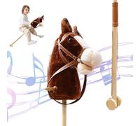 Caballo de palo con efectos de sonido realistas Felpa 39 "de alto Caballo de pasatiempo de Halloween con ruedas y poste de madera Mango antideslizante Juguete para montar en caballo para regalos de ni