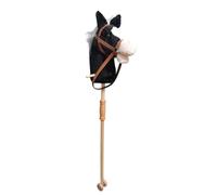 Caballo de pasatiempo con palo de madera y cabeza de felpa, juguete de equitación de 100 cm con parte inferior para actividades en el hogar, juguete de equitación de palo negro, cabeza con ruedas