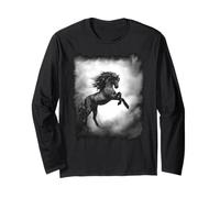 Caballo de Semental Salvaje Negro criando con Melena Que Fluye Manga Larga