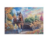 Caballo de Tiro tirando un Cochero de Madera Puzzles 300 Piezas Estera Portátil Plegable Rompecabezas para Adultos Desafío Intelectual Aliviar Estrés Decoración Hogar 3D 300 PCS