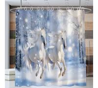 Caballo del Bosque Cortina De Ducha, Realismo Animal Cortina Ducha Lavable Baño Impermeable con Ganchos para Baño (180 * 180cm, Blanco)