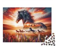 Caballo dinámico Papel Rompecabezas 1000 Piezas Adultos puzle Caballo Atardecer Papel Grueso Juego Educativo decoración Pared 52x38cm/1000pcs
