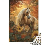 Caballo Dorado Puzzle de 1000 Piezas Papel para Adultos Escenario Girasol Otoñal Juego de Puzzle 1000 Piezas Relajación Familia Decoración Regalo 38x26cm/1000pcs