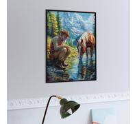 Caballo en el Arroyo Puzzle 300 Piezas Maquetas Construir 3D Animales de paisajes Naturales Rompecabezas Educativo para Familia Aliviar Estrés Estera Portátil Moderno 300 PCS