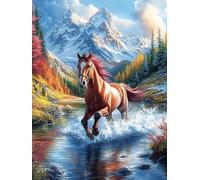 Caballo en la Cascada de montaña Puzzle 300 Piezas Regalo Familiar Cuento de Hadas fantástico Animal Rompecabezas 3D Obra De Arte para Hombres Y Mujeres DIY Creativo Aliviar Estrés 300 PCS