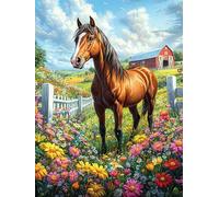 Caballo en la granja de flores Puzzle 1000 Piezas Hogar Decoración Elegante Mitos fantásticoss Cuento De Hadas Rompecabezas Para Hombres Y Mujeres 3D DIY Creativo Aliviar Estrés Desafío Intelectual 10