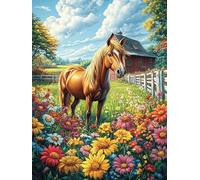 Caballo en la Granja Puzzles 500 Piezas Construir DIY 3D Sin Pegamento Wild Animals Fantasy Hada Tale Rompecabezas para Adultos Maquetas Educativas Aliviar Estrés Estera Portátil 500 PCS