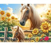 Caballo en mar de flores de girasol Rompecabezas 300 Piezas Cartón Grueso Para Coleccionistas animales fantásticos vibrantes Noches De Cita Mejora Concentración Ocio En Casa Regalo Reyes Magos 300 PCS