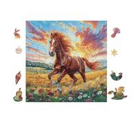 Caballo en Prado de Flores Rompecabezas 100 Piezas Cartón Grueso para Parejas Desarrollo Habilidades Actividad Familiar Educativa Decoración Dormitorio 28x28cm