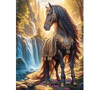Caballo en una Escena de Cascada mágica Puzzle 300 Piezas Cartón Blanco Premium para Expertos Vida Silvestre y Plantas Desconectar Estrés Alivio Ansiedad Garantía Satisfacción Regalo Creativo 300 PCS