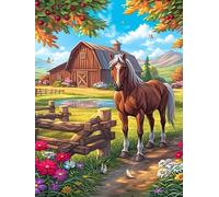 Caballo en una Pradera en Flor Rompecabezas 1000 Piezas Cartón Resistente para Toda La Familia Mascota de Vida Silvestre Actividades Grupales Relajación Concentración Regalo Aniversario 1000 PCS