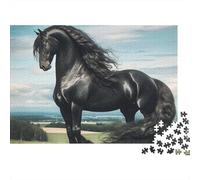 Caballo Friso Negro 1000 Piezas Caballo Negro de pie Rompecabezas DIY En Cartón Resistente para Adultos Y Niños Desarrollo Cognitivo Principiantes Bonita Decoración del Hogar Regalo De Cumpleaños 38x