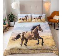 Caballo Funda Nordica Cama 80/90 Caballo Marrón Corriendo Funda Edredon Microfibra Transpirable 3 Piezas Compuesto por 1 Fundas Nordica 150x200cm y 2 Fundas de Almohada 50x75cm