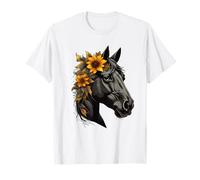 Caballo Girasol Patrón Floral Verano Mujeres Niña Caballo Camiseta