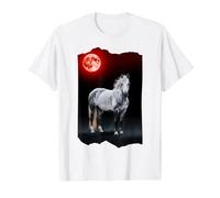Caballo Gris Manchado bajo una Luna de Sangre Camiseta gráfica económica, Hombre, Blanco, M