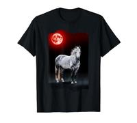 Caballo Gris Manchado bajo una Luna de Sangre Camiseta gráfica económica, Hombre, Negro, XL