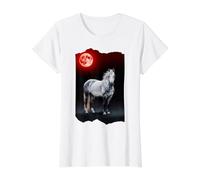 Caballo Gris Manchado bajo una Luna de Sangre Camiseta gráfica económica, Mujer, Blanco, L