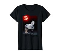 Caballo Gris Manchado bajo una Luna de Sangre Camiseta gráfica económica, Mujer, Negro, M