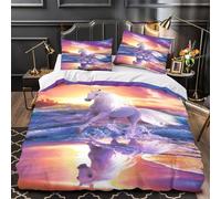 Caballo mágico Funda de Edredón Cremallera Oculta 3 Piezas Microfibra Suave Impresión 3D con Fundas de Almohada Antialérgica Escena de playa de fantasía Funda Edredon for jóvenes Single（135x200cm）