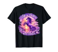 Caballo Majestuoso Lila Salvaje Caballos Púrpura Atardecer Camiseta