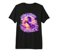 Caballo Majestuoso Lila Salvaje Caballos Púrpura Atardecer Camiseta Premium