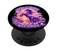 Caballo Majestuoso Lila Salvaje Caballos Púrpura Atardecer PopSockets PopGrip Adhesivo