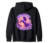 Caballo Majestuoso Lila Salvaje Caballos Púrpura Atardecer Sudadera con Capucha