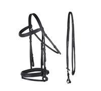 Caballo marrón con riendas antideslizantes de goma, caballo entrenamiento, cabestro cuero vaca negro(Black S)
