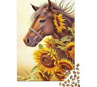 Caballo Marrón Girasol Puzzle de 1000 Piezas Juego de Puzzle 1000 Piezas Papel para Adultos Relajación Decoración Hogar Regalo Familiar 52x38cm/1000pcs