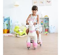 Caballo mecánico Infantil de Peluche Unicornio Rosa Talla S con Pedales Ruedas PU Asiento ergonómico y Asas de Madera Ponyride Iris ATAA Toys