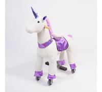 Caballo mecánico Infantil de Peluche Unicornio Violeta Talla S con Pedales Ruedas PU Asiento ergonómico y Asas de Madera Ponyride Iris ATAA Toys