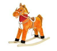 Caballo mecedora de peluche para niños con mecedoras de madera, mecedora para bebé con cola que se mueve, boca móvil y sonidos realistas, regalo para niños y niñas, de 1 a 6 años, marrón (marrón claro