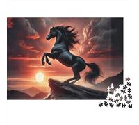 Caballo Negro Adiestramiento Puzzle 1000 Piezas Arte Caballo Dramático Cartón para Adultos y Adolescentes Decoración del Hogar 70x50cm