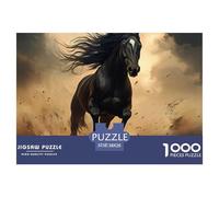 Caballo Negro Corriendo Escena dinámica Puzzle de 1000 Piezas Papel para Adultos Relajación Decoración Familiar 38x26cm/1000pcs