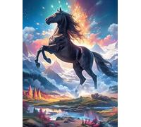 Caballo Negro Corriendo por la Noche Rompecabezas 1000 Piezas Cartón para Adultos Mascota de Vida Silvestre Estimulación Cognitiva Juego Familiar Decoración Mural Regalo De San Valentín 1000 PCS