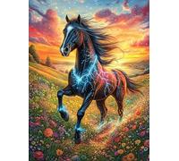 Caballo Negro Corriendo Puzzle 1000 Piezas Cartón Blanco Premium para Expertos Cuentos de Hadas de Animales y Plantas Tiempo Ocio En Casa Relajación Mental para Enmarcar 1000 PCS