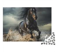 Caballo Negro Corriendo Puzzle de 1000 Piezas Papel Adultos Noche Naturaleza Salvaje Puzzle para Adultos Familia Relajante Regalo Decoración Hogar 52x38cm/1000pcs