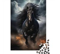 Caballo Negro Corriendo Puzzle de 1000 Piezas Papel para Adultos Escena Animal Salvaje Oscura Puzzle para Toda la Familia Decoración Relajante 70x50cm/1000pcs