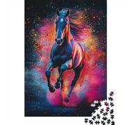 Caballo Negro Corriendo Puzzle de 1000 Piezas Papel Puzzle para Adultos Arte dinámico Colorido Enfoque Diversión Familiar Relax Decoración Regalo 38x26cm/1000pcs