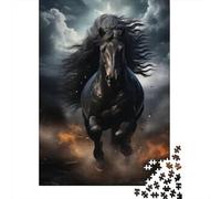 Caballo Negro Corriendo Puzzle de 1000 Piezas Puzzle para Adultos Papel Escena Animal Dinámica Relajación Concentración Interacción Familiar Decoración Hogar Regalo 38x26cm/1000pcs