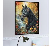 Caballo Negro en el Arroyo Puzzle 1000 Piezas Hogar Decoración Animales de paisajes Naturales Rompecabezas para Hombres Y Mujeres 3D DIY Creativo Aliviar Estrés Desafío Intelectual 1000 PCS