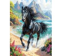 Caballo Negro en la Playa al Atardecer Rompecabezas 500 Piezas Cartón para Expertos Mejora Atención para Semana Santa Garantía Satisfacción Más Vendido 500 PCS