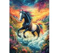 Caballo Negro Frente a una Cascada ardiente Puzzle 300 Piezas Relajante Premium Rompecabezas para Hombres Y Mujeres Estera Portátil 3D Decoración Hogar Duradera 300 PCS